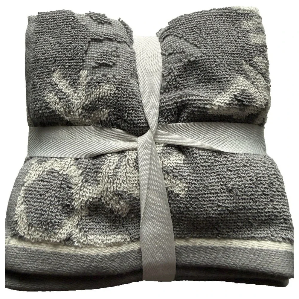 Loft by Loftex Snowflake Facecloths Washcloths Soft Cotton Gray White Set of 4